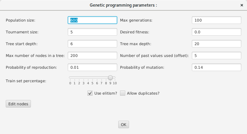 Slika 9: Odabir parametara populacijskog genetskog algoritma